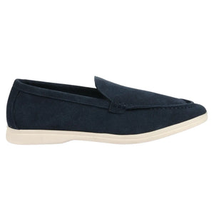 Men's Suede Slip On Comfort Fit Loafers - Navy - Dolcetto - 14