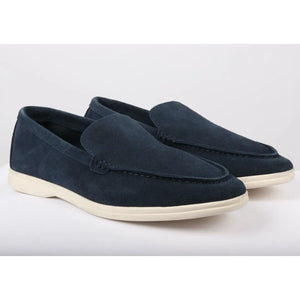 Men's Suede Slip On Comfort Fit Loafers - Navy - Dolcetto - 15