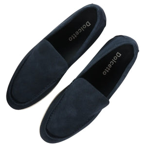 Men's Suede Slip On Comfort Fit Loafers - Navy - Dolcetto - 16