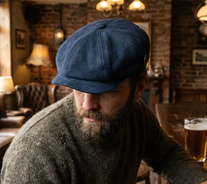 Men's Suede Vintage 8-Panel Classic Gatsby Baker Boy Hat - Navy - TruClothing.com - 5