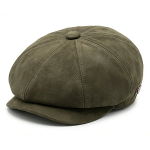 Men's Suede Vintage 8-Panel Classic Gatsby Baker Boy Hat - Olive - TruClothing.com - 1