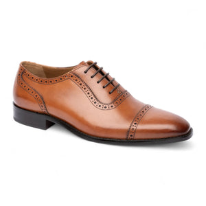 Męskie jasnobrązowe skórzane oksfordy z noskiem cap-toe - Chapman & Moore - 3