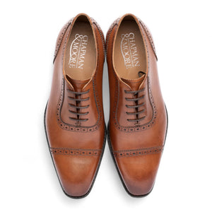 Męskie jasnobrązowe skórzane oksfordy z noskiem cap-toe - Chapman & Moore - 4
