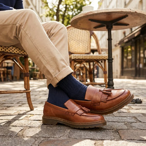 Męskie jasnobrązowe skórzane mokasyny z chwostami i grubą podeszwą - Ben Sherman - 2