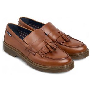 Męskie jasnobrązowe skórzane mokasyny z chwostami i grubą podeszwą - Ben Sherman - 3