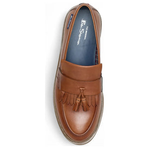 Męskie jasnobrązowe skórzane mokasyny z chwostami i grubą podeszwą - Ben Sherman - 4