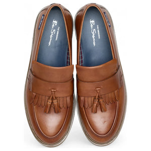 Męskie jasnobrązowe skórzane mokasyny z chwostami i grubą podeszwą - Ben Sherman - 5