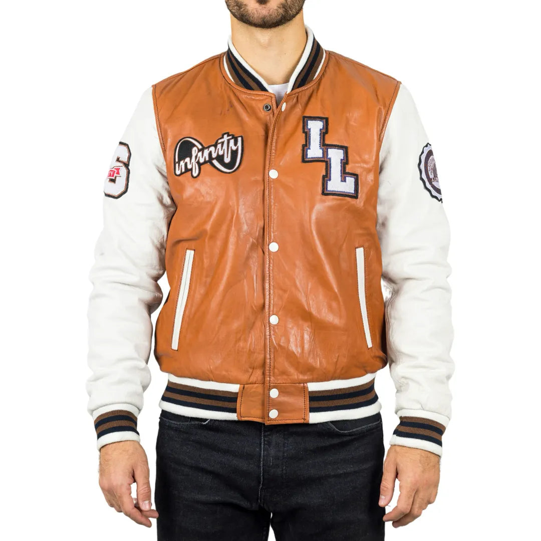 Jasnobrązowa skórzana kurtka bomber męska - Infinity Leather - 1