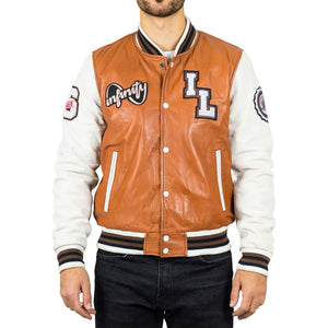 Jasnobrązowa skórzana kurtka bomber męska - Infinity Leather - 1