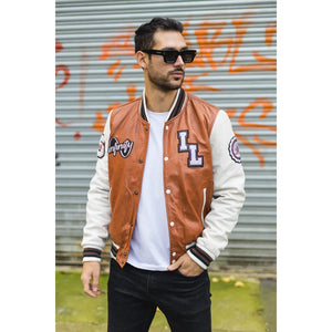 Jasnobrązowa skórzana kurtka bomber męska - Infinity Leather - 2