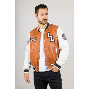 Jasnobrązowa skórzana kurtka bomber męska - Infinity Leather - 3