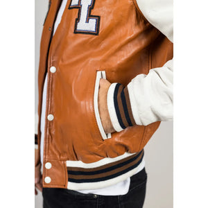 Jasnobrązowa skórzana kurtka bomber męska - Infinity Leather - 6