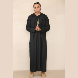 Men's Thobe Jubba Islamic Clothing Muslim Kaftan Emirati Omani Robe Arab Tassel - Black - Thobez - 2