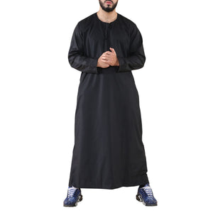 Men's Thobe Jubba Islamic Clothing Muslim Kaftan Emirati Omani Robe Arab Tassel - Black - Thobez - 25