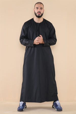 Men's Thobe Jubba Islamic Clothing Muslim Kaftan Emirati Omani Robe Arab Tassel - Black - Thobez - 26
