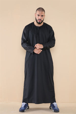 Men's Thobe Jubba Islamic Clothing Muslim Kaftan Emirati Omani Robe Arab Tassel - Black - Thobez - 27