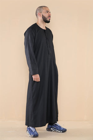 Men's Thobe Jubba Islamic Clothing Muslim Kaftan Emirati Omani Robe Arab Tassel - Black - Thobez - 28