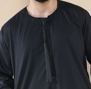 Men's Thobe Jubba Islamic Clothing Muslim Kaftan Emirati Omani Robe Arab Tassel - Black - Thobez - 29