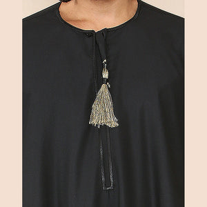 Men's Thobe Jubba Islamic Clothing Muslim Kaftan Emirati Omani Robe Arab Tassel - Black - Thobez - 4