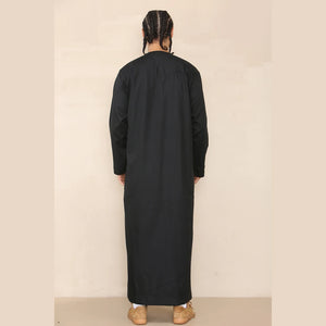 Men's Thobe Jubba Islamic Clothing Muslim Kaftan Emirati Omani Robe Arab Tassel - Black - Thobez - 6