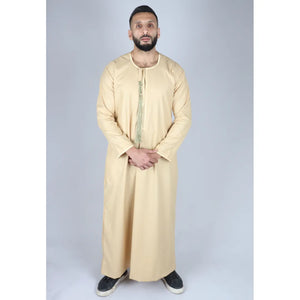Men's Thobe Jubba Islamic Clothing Muslim Kaftan Emirati Omani Robe Arab Tassel - Cream - Thobez - 39