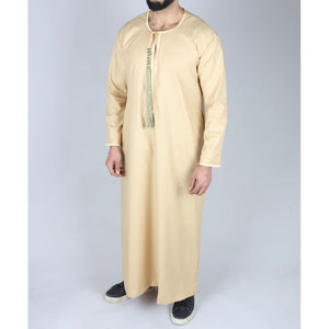 Men's Thobe Jubba Islamic Clothing Muslim Kaftan Emirati Omani Robe Arab Tassel - Cream - Thobez - 40