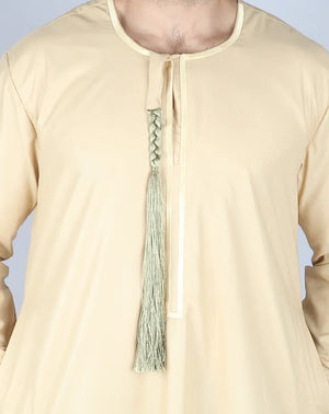 Men's Thobe Jubba Islamic Clothing Muslim Kaftan Emirati Omani Robe Arab Tassel - Cream - Thobez - 41