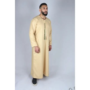 Men's Thobe Jubba Islamic Clothing Muslim Kaftan Emirati Omani Robe Arab Tassel - Cream - Thobez - 42
