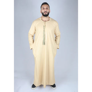 Men's Thobe Jubba Islamic Clothing Muslim Kaftan Emirati Omani Robe Arab Tassel - Cream - Thobez - 43