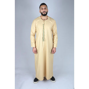 Men's Thobe Jubba Islamic Clothing Muslim Kaftan Emirati Omani Robe Arab Tassel - Cream - Thobez - 44