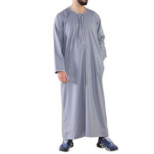 Men's Thobe Jubba Islamic Clothing Muslim Kaftan Emirati Omani Robe Arab Tassel - Grey - Thobez - 13