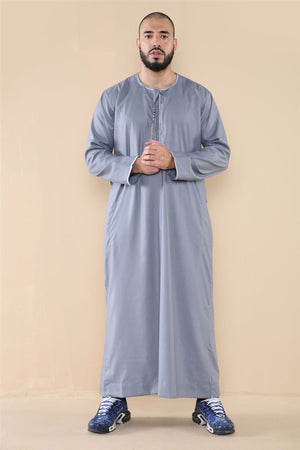 Men's Thobe Jubba Islamic Clothing Muslim Kaftan Emirati Omani Robe Arab Tassel - Grey - Thobez - 14