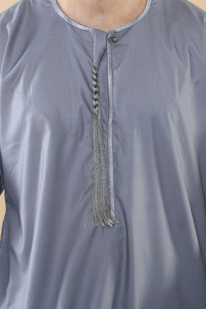 Men's Thobe Jubba Islamic Clothing Muslim Kaftan Emirati Omani Robe Arab Tassel - Grey - Thobez - 16