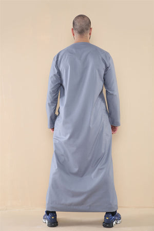 Men's Thobe Jubba Islamic Clothing Muslim Kaftan Emirati Omani Robe Arab Tassel - Grey - Thobez - 18