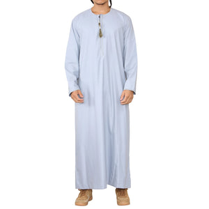 Men's Thobe Jubba Islamic Clothing Muslim Kaftan Emirati Omani Robe Arab Tassel - Light Blue - Thobez - 31