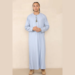 Men's Thobe Jubba Islamic Clothing Muslim Kaftan Emirati Omani Robe Arab Tassel - Light Blue - Thobez - 32