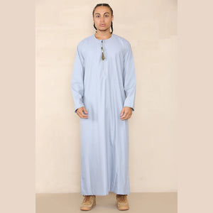 Men's Thobe Jubba Islamic Clothing Muslim Kaftan Emirati Omani Robe Arab Tassel - Light Blue - Thobez - 33