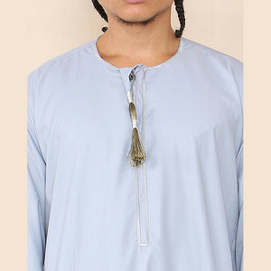 Men's Thobe Jubba Islamic Clothing Muslim Kaftan Emirati Omani Robe Arab Tassel - Light Blue - Thobez - 34