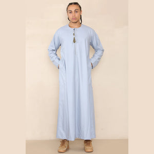 Men's Thobe Jubba Islamic Clothing Muslim Kaftan Emirati Omani Robe Arab Tassel - Light Blue - Thobez - 35
