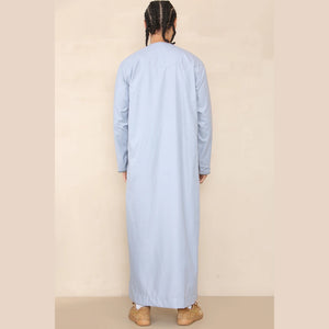 Men's Thobe Jubba Islamic Clothing Muslim Kaftan Emirati Omani Robe Arab Tassel - Light Blue - Thobez - 37