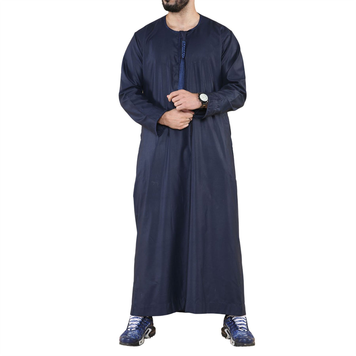 Men's Thobe Jubba Islamic Clothing Muslim Kaftan Emirati Omani Robe Arab Tassel - Navy - Thobez - 1
