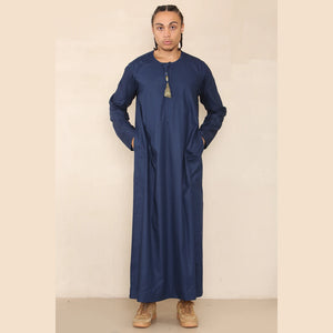 Men's Thobe Jubba Islamic Clothing Muslim Kaftan Emirati Omani Robe Arab Tassel - Navy - Thobez - 16