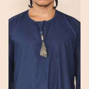 Men's Thobe Jubba Islamic Clothing Muslim Kaftan Emirati Omani Robe Arab Tassel - Navy - Thobez - 17