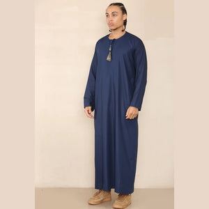 Men's Thobe Jubba Islamic Clothing Muslim Kaftan Emirati Omani Robe Arab Tassel - Navy - Thobez - 19