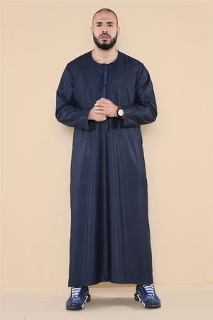 Men's Thobe Jubba Islamic Clothing Muslim Kaftan Emirati Omani Robe Arab Tassel - Navy - Thobez - 2