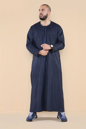 Men's Thobe Jubba Islamic Clothing Muslim Kaftan Emirati Omani Robe Arab Tassel - Navy - Thobez - 3