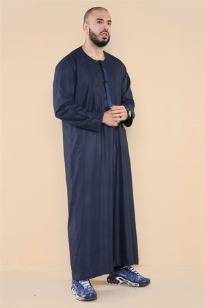 Men's Thobe Jubba Islamic Clothing Muslim Kaftan Emirati Omani Robe Arab Tassel - Navy - Thobez - 4