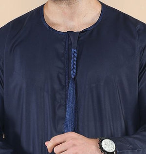 Men's Thobe Jubba Islamic Clothing Muslim Kaftan Emirati Omani Robe Arab Tassel - Navy - Thobez - 5