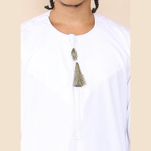 Men's Thobe Jubba Islamic Clothing Muslim Kaftan Emirati Omani Robe Arab Tassel - White - Thobez - 10