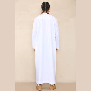 Men's Thobe Jubba Islamic Clothing Muslim Kaftan Emirati Omani Robe Arab Tassel - White - Thobez - 13